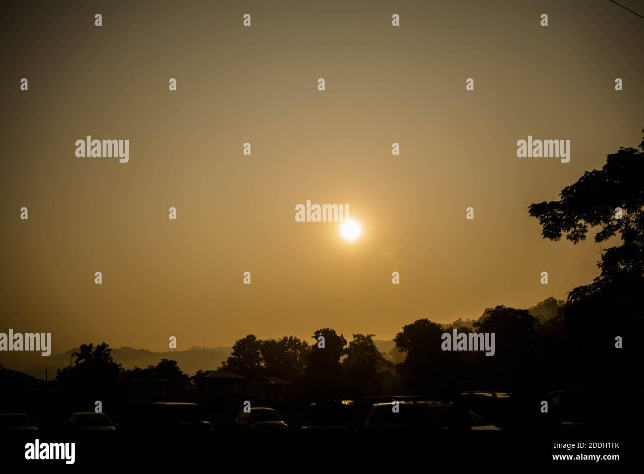 Le montagne della foresta pluviale Evergreen catturate durante una mattinata in anticipo al Kaziranga National Park, Assam, Nord-est, India. Foto Stock