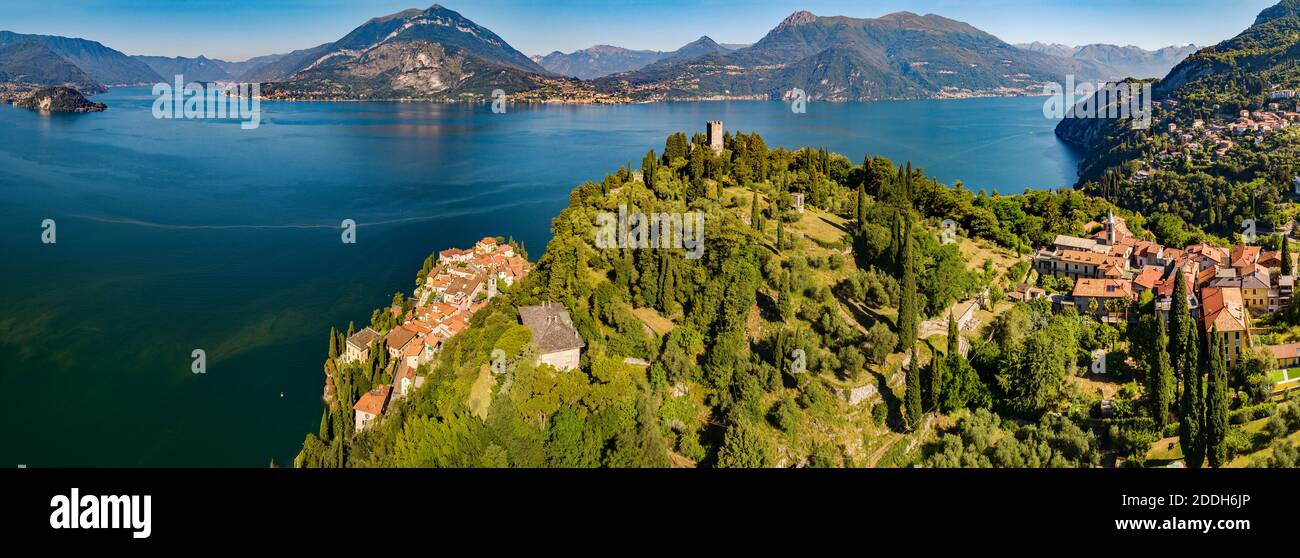 Castello di Vezio, Varenna, Lago di Como (IT), Vista aerea Foto Stock