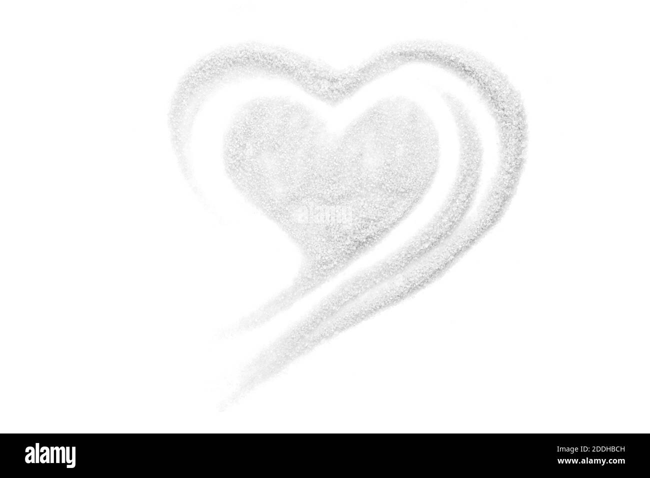 Zucchero bianco a forma di cuore macchia isolato su sfondo bianco. Foto Stock