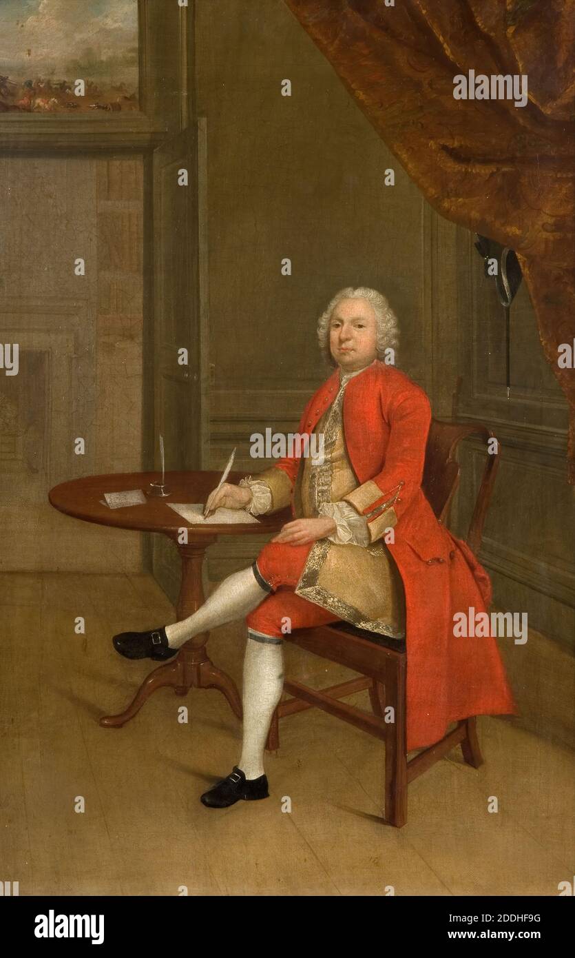 Ritratto di un uomo in rosso, 1785 di Arthur Devis, dipinto ad olio, Ritratto, maschio, domestico, Costume, Wig Foto Stock