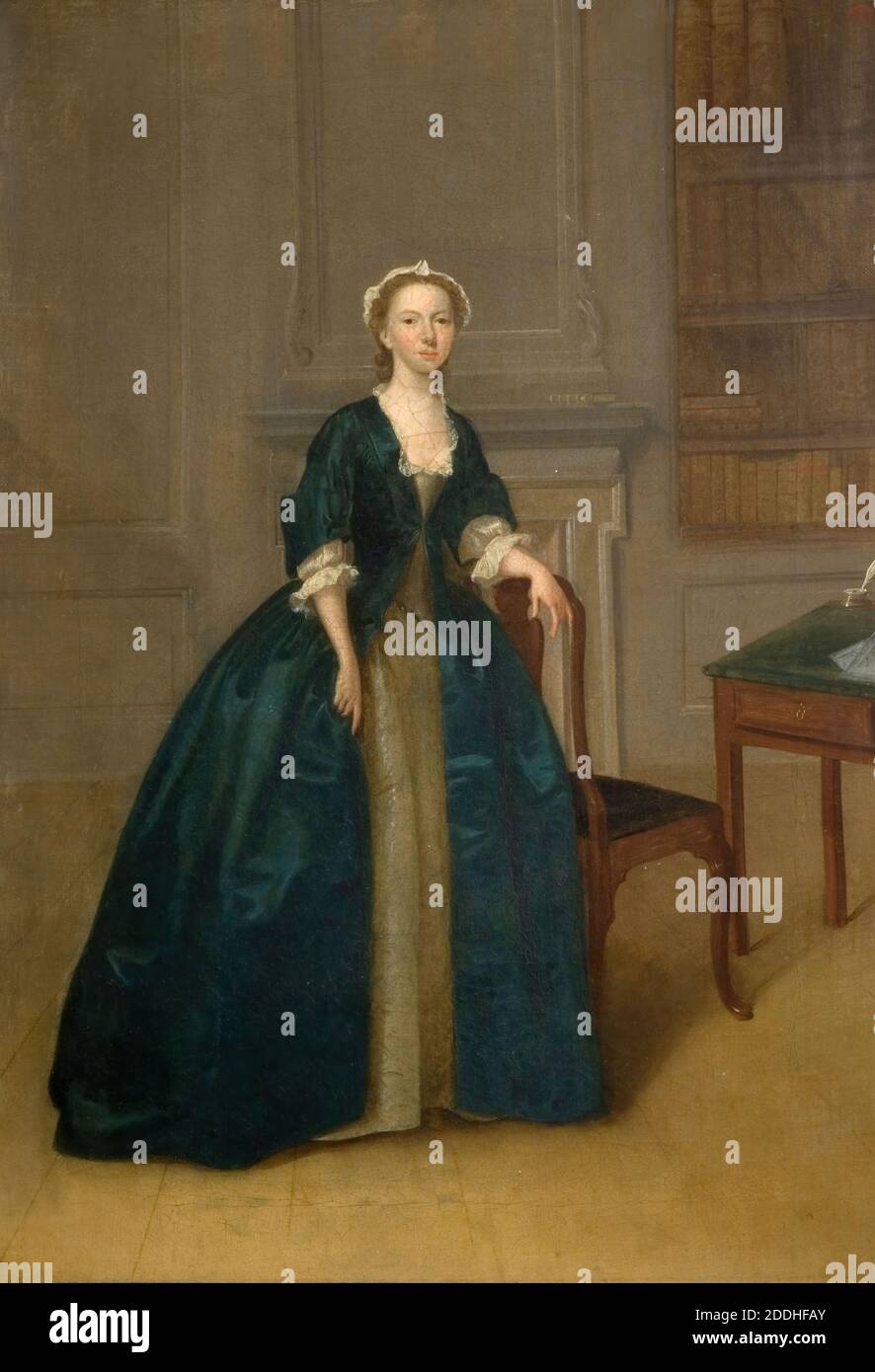 Ritratto di una donna in Blu scuro, 1785 di Arthur Devis, dipinto ad olio, Ritratto, Donna, lunghezza intera Foto Stock