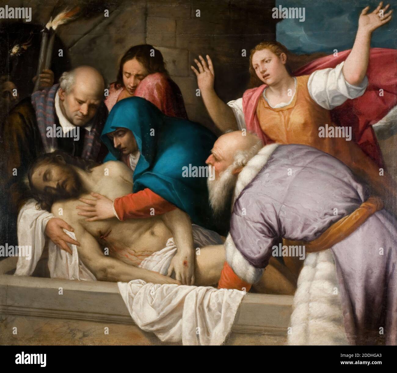L'Entombment di Cristo, 1500-1600 Scuola Veneziana, Pittura ad olio, religione, Cristiano, Vecchio Maestro, religione, Gesù Cristo, religione, nuovo Testamento Foto Stock