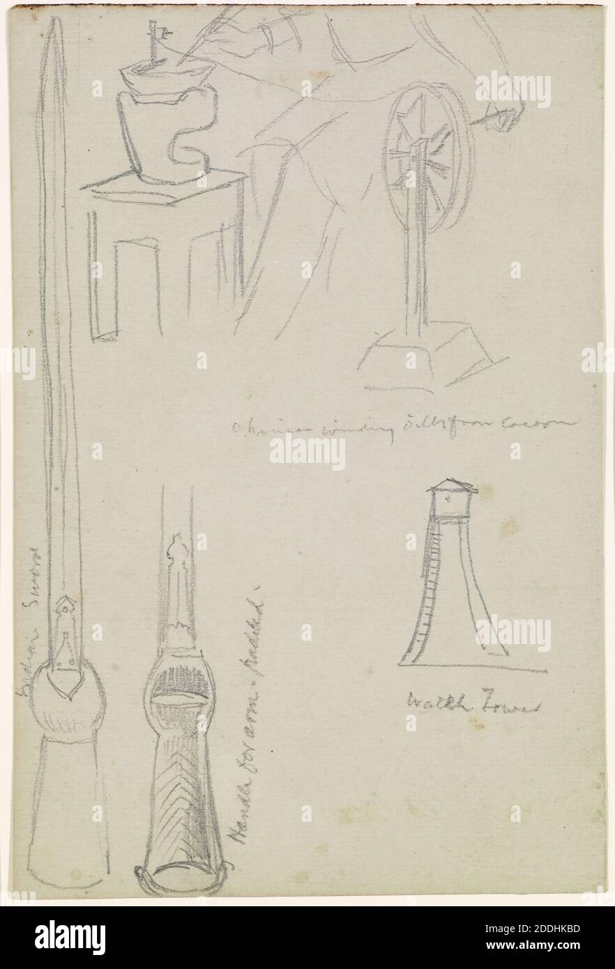 Temujin, foglio di studi copiato alla Casa dell'India, 1855-65 caccia di William Holman, armi, Spada, disegno, inchiostro, matita, ruota di rotazione, schizzo, Pre-Raphaelite Foto Stock