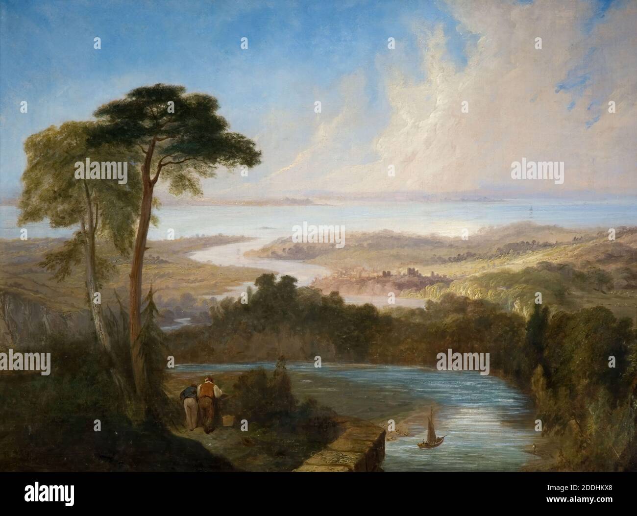 Vista panoramica dell'estuario del Severn di Samuel Lines, Paesaggio, dipinto ad olio, Inghilterra, viste topografiche, fiume Foto Stock