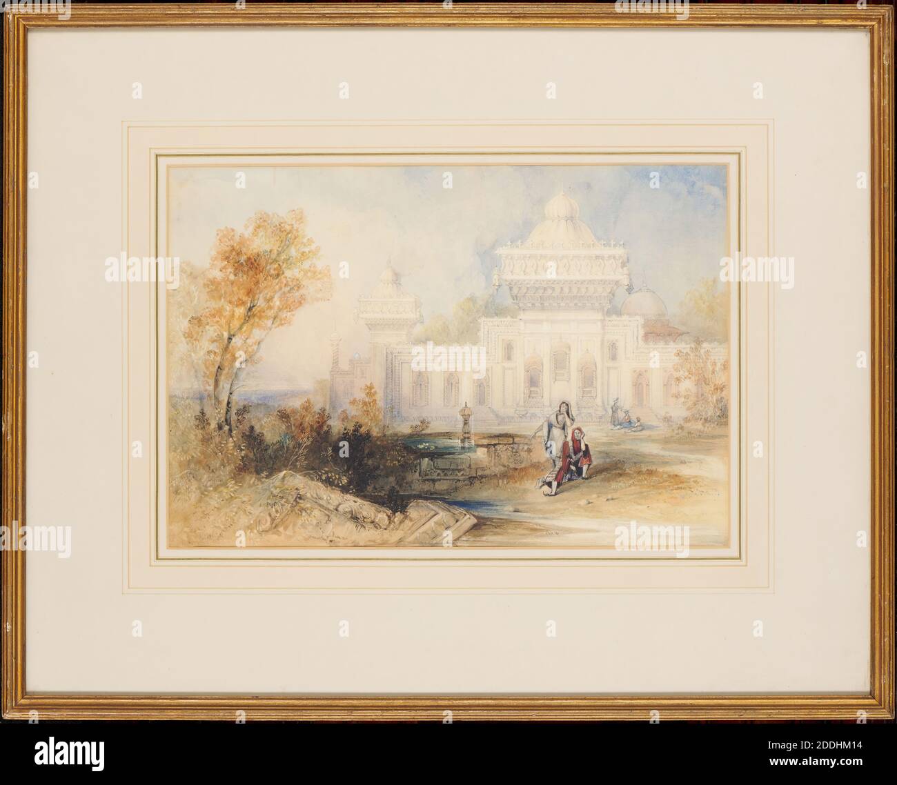 Scene in India, 1838 Thomas Colman Dibdin (d.1893), Paesaggio, 19 ° secolo, acquerello, India, architettura, cornice, Femminile, natura, opere su carta Foto Stock