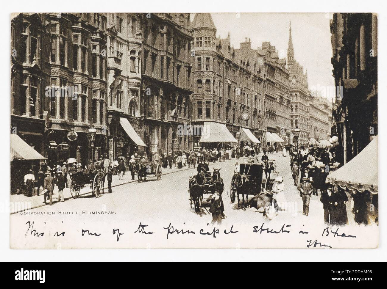 Postcard, Corporation Street Birmingham, 1902 viste topografiche, centro città, storia sociale, viste topografiche, trasporti, storia di Birmingham, cartolina Foto Stock