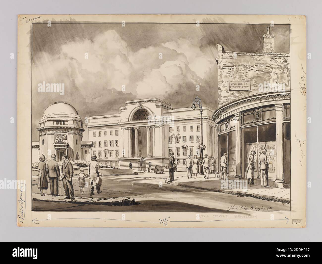 Vista topografica di Birmingham, Reverse del 1996V87, che mostra le notizie che tagliano dove inchiostro disegno 1996V87 è stato pubblicato, 1950., da John L Baker, Storia sociale, viste topografiche, Inghilterra, Midlands Foto Stock