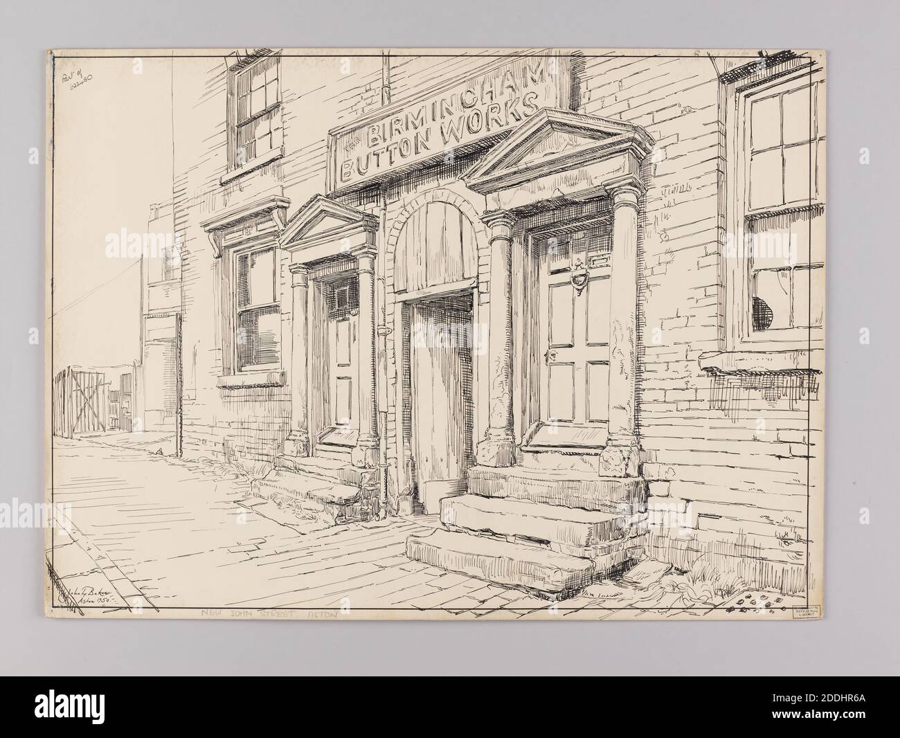 Vista topografica di Birmingham, Birmingham Button Works, New John Street, che mostra notizie di taglio dove l'inchiostro è stato pubblicato da John L. Baker, storia sociale, viste topografiche, Inghilterra, Midlands Foto Stock