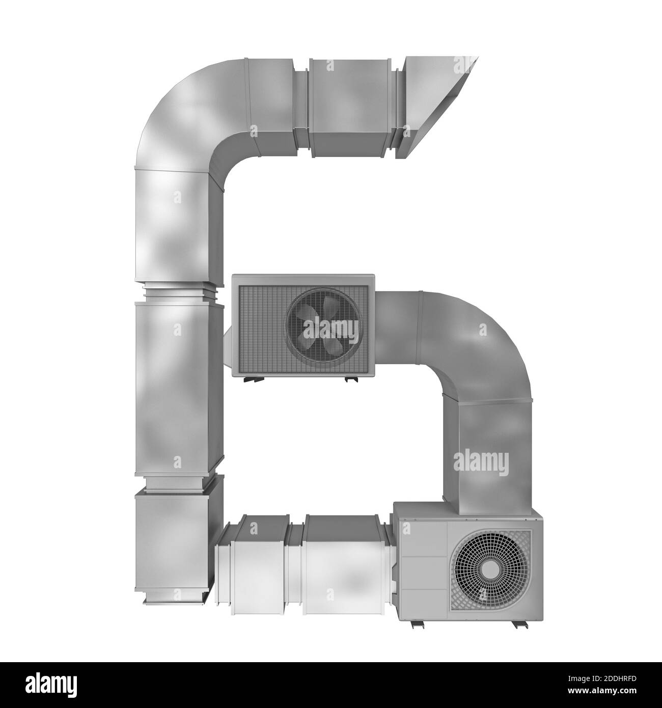 numero 6 da tubi di ventilazione e condizionatori d'aria isolati su bianco. rendering 3d Foto Stock