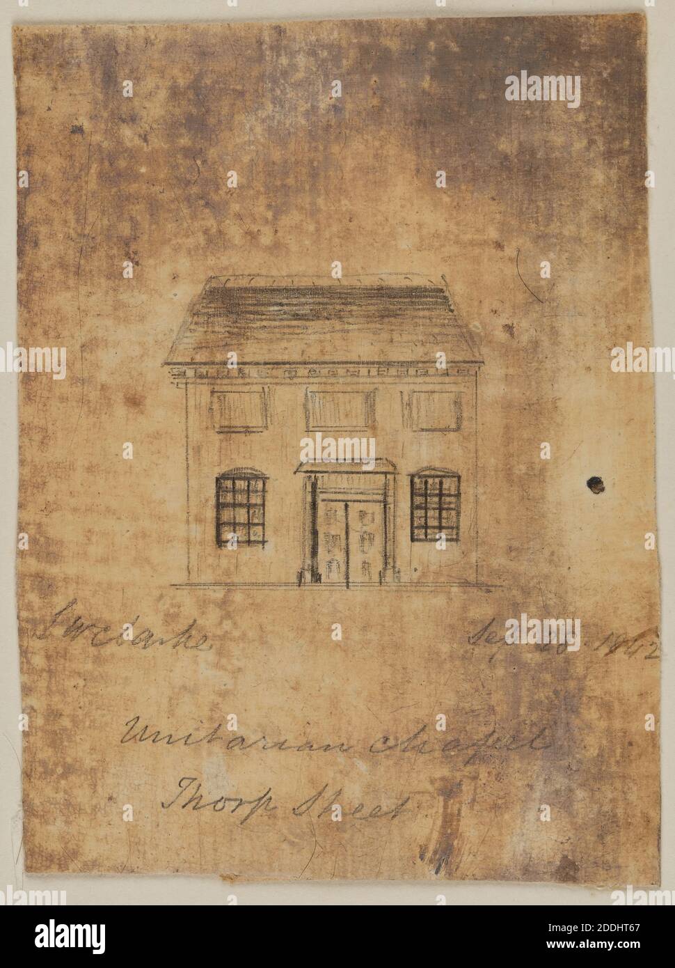 Disegno, Cappella unitaria, Thorp Street, Birmingham, 28, 09, 1842, Vol i artista: W Clarke, disegno, matita, viste topografiche, storia di Birmingham, architettura, Chiesa Foto Stock