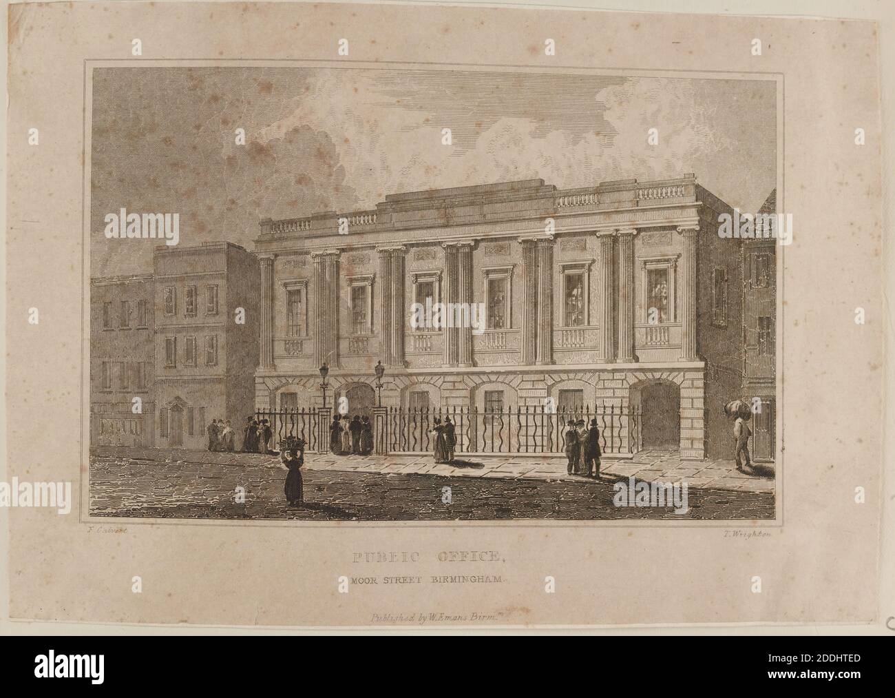 Incisione, Ufficio pubblico, Moor Street, artista: Frederick Calvert artista: T Wrighton Editore: William Emans, viste topografiche, Stampa, incisione, storia di Birmingham, architettura, Civic Building Foto Stock