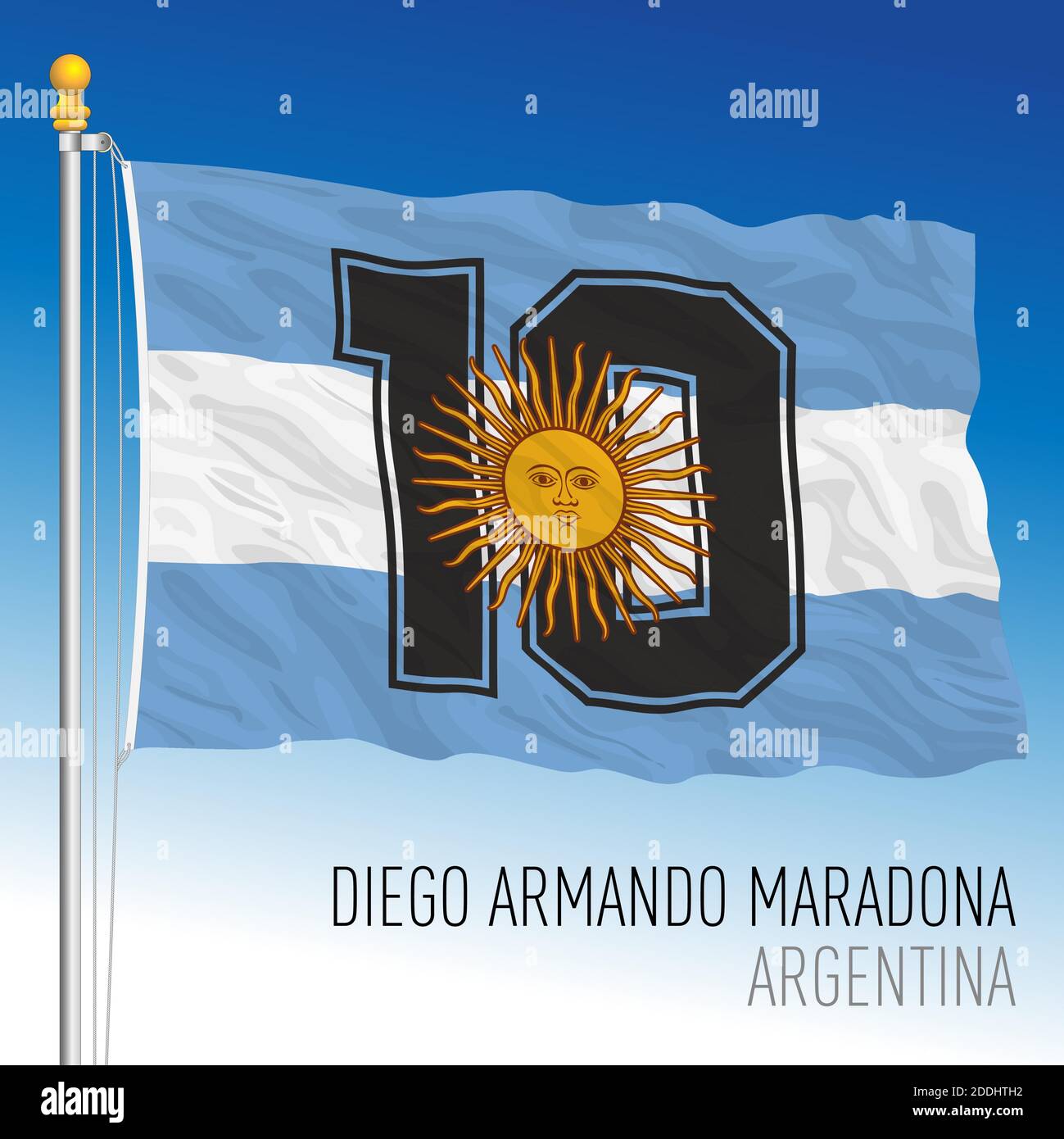 Bandiera fantasy di Diego Armando Maradona numero dieci, Argentina Illustrazione Vettoriale