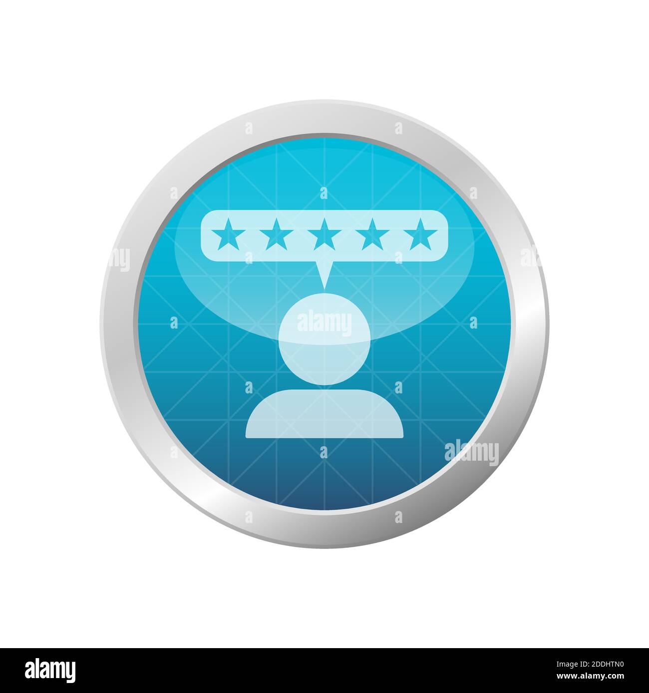 Icona delle recensioni a cinque stelle. Firma del cliente soddisfatta. Immagine vettoriale del cerchio azzurro. Illustrazione Vettoriale