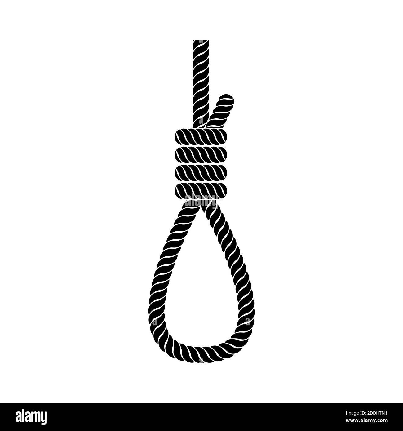 Icona del cappio della corda. Suicidio segno appeso isolato su sfondo bianco. Illustrazione vettoriale. Illustrazione Vettoriale