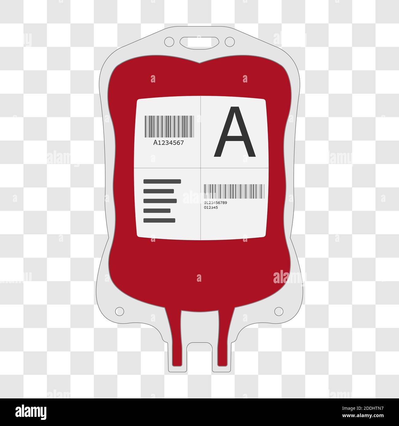 Sacchetto di plastica per donazione di sangue. Illustrazione vettoriale a disegno piatto per uso medico isolata su sfondo trasparente. Illustrazione Vettoriale