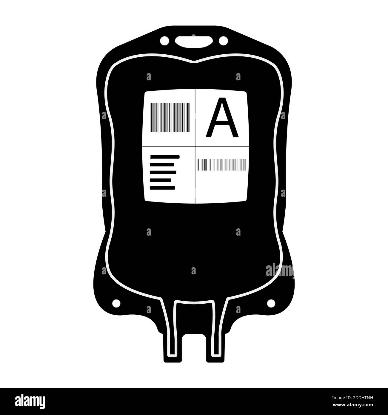 Icona sacchetto di plastica per donazione di sangue. Illustrazione vettoriale nera con design piatto per uso medico. Illustrazione Vettoriale