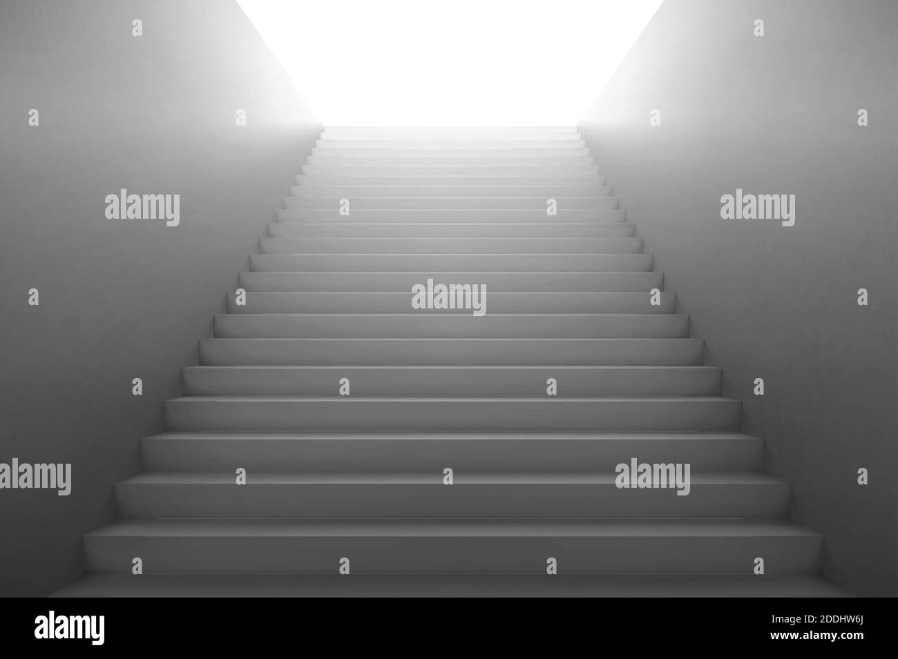 scale 3d che vanno alla luce, scala bianca con pareti laterali vuote. Senso al successo di affari, scala di carriera, costruzione di architettura per l'interno o l'esterno dell'edificio. Illustrazione vettoriale realistica Illustrazione Vettoriale