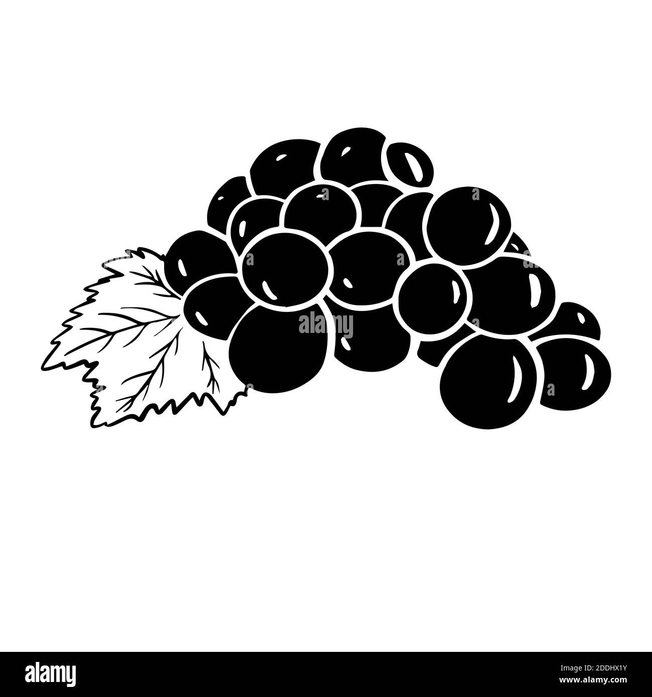 Illustrazione dell'icona dell'uva in bianco e nero. Simbolo del logo vettoriale monocromatico. La cabina può essere usata nella decorazione di caffè, nel confezionamento di cibo, nel decor di cafe' Foto Stock