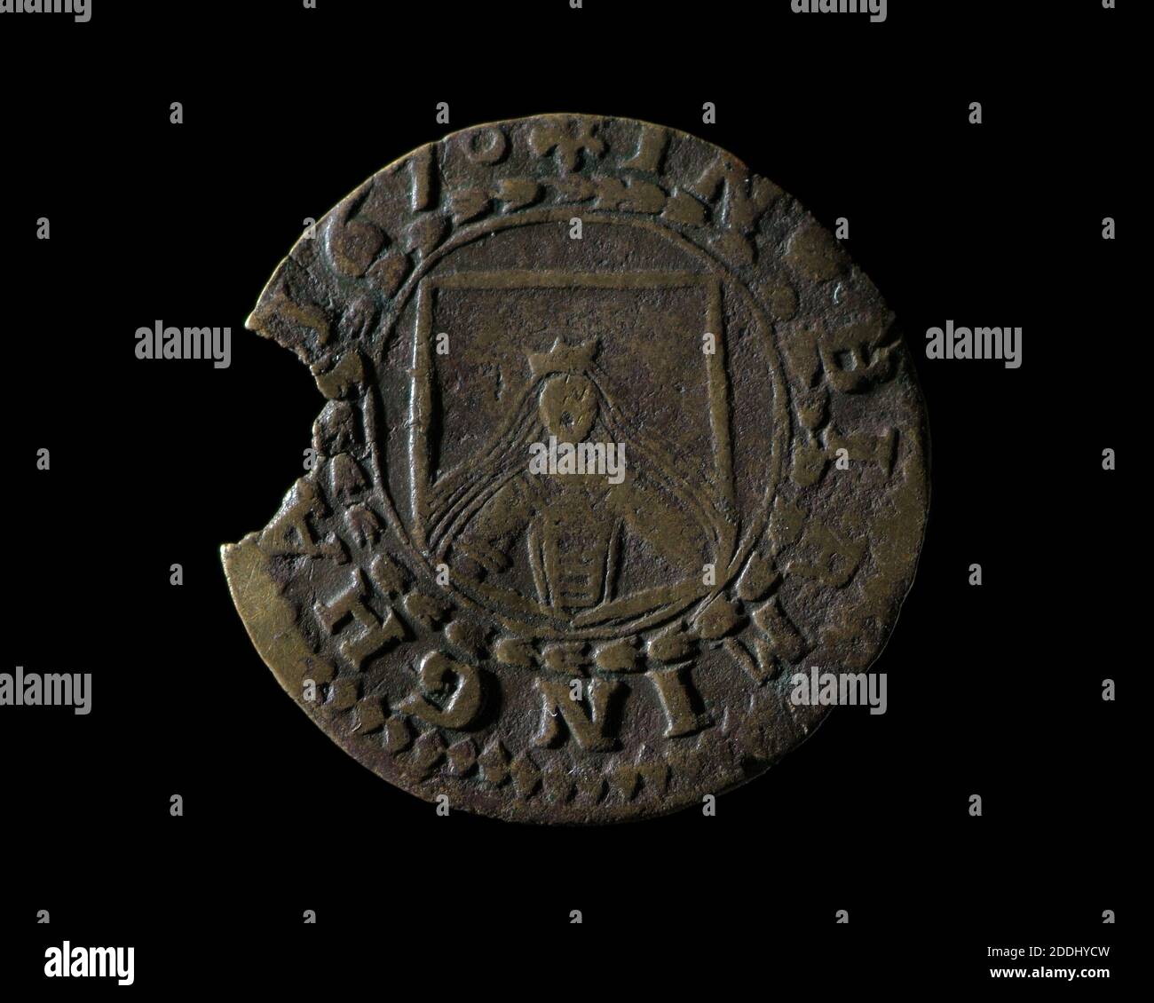 Reverse view 17 ° secolo Birmingham Halfpenny Token, 1670, Numismatica, storia di Birmingham, denaro Foto Stock