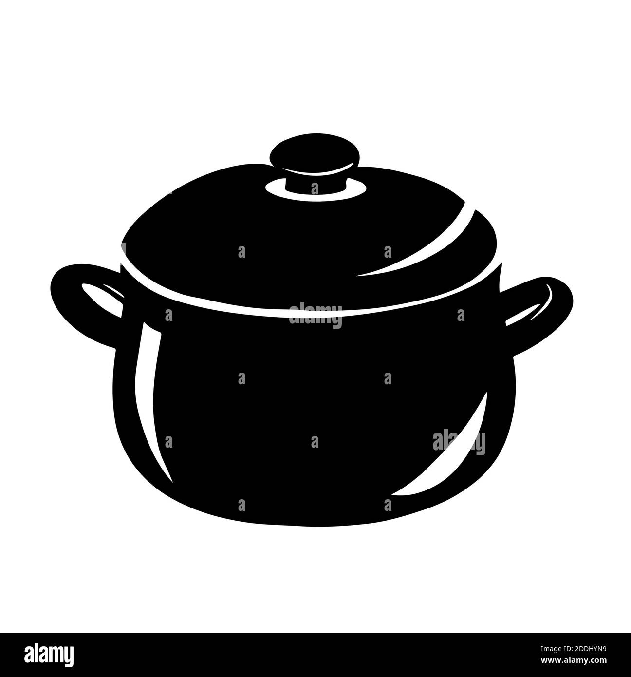 Icona vettore della pentola di cottura. Panoramica della silhouette nera su sfondo bianco Foto Stock