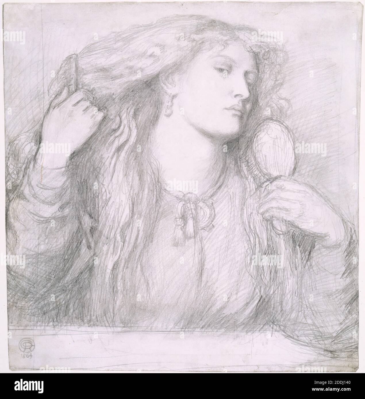 Donna che combatte i capelli, Fanny Cornforth, 1864 di Dante Gabriel Rossetti, disegno, matita, schizzo, Ritratto, Donna Foto Stock