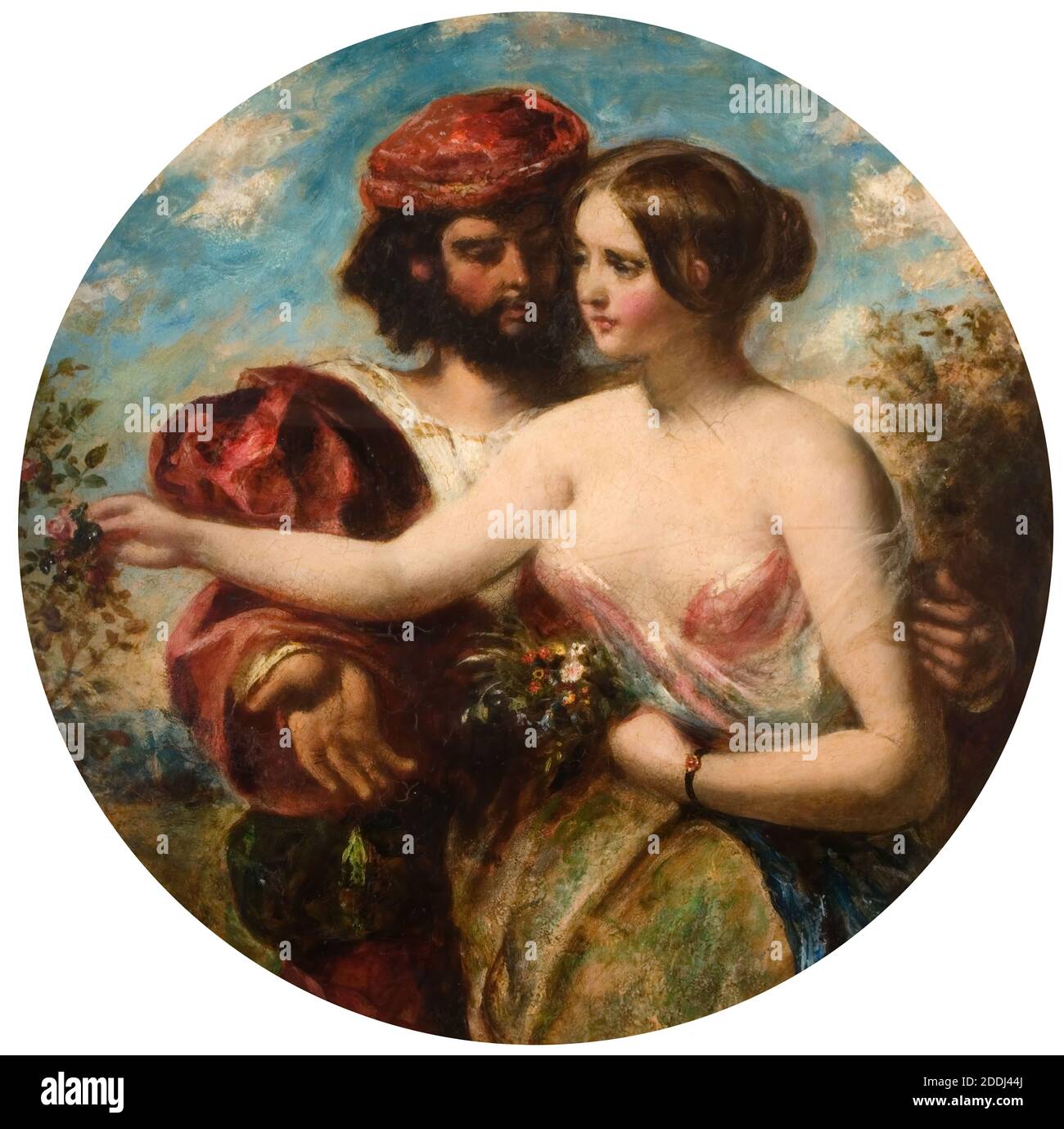 Raccogli la Rosa d'Amore mentre ancora 'Tis Time, 1848 di William Etty il titolo del dipinto deriva dal poema epico incompleto 'la Regina delle Faerie' di Edmund Spenser, dipinto ad olio, Fiore, Rosa, Femminile, maschio, Romanticismo Foto Stock