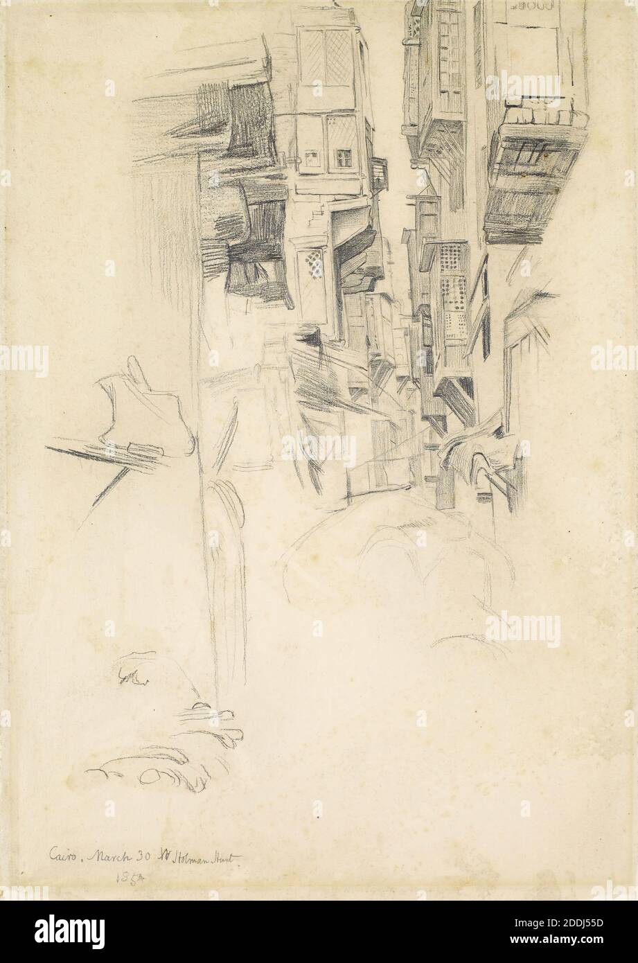 The Lantern Maker's Courtship, Study of A Street Scene in Cairo, 1854 artista: William Holman Hunt, disegno, matita, schizzo, Pre-Raphaelite, scena di strada Foto Stock
