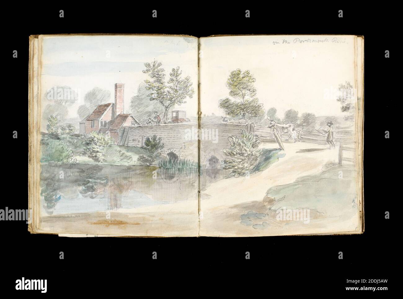 Sketchbook G pagine 17 e 18, 1783-85 Nota in cima alla pagina recita 'on the Portsmouth Road' John Russell (d.. 1805), Paesaggio, Acquerello, schizzo, Campagna Foto Stock