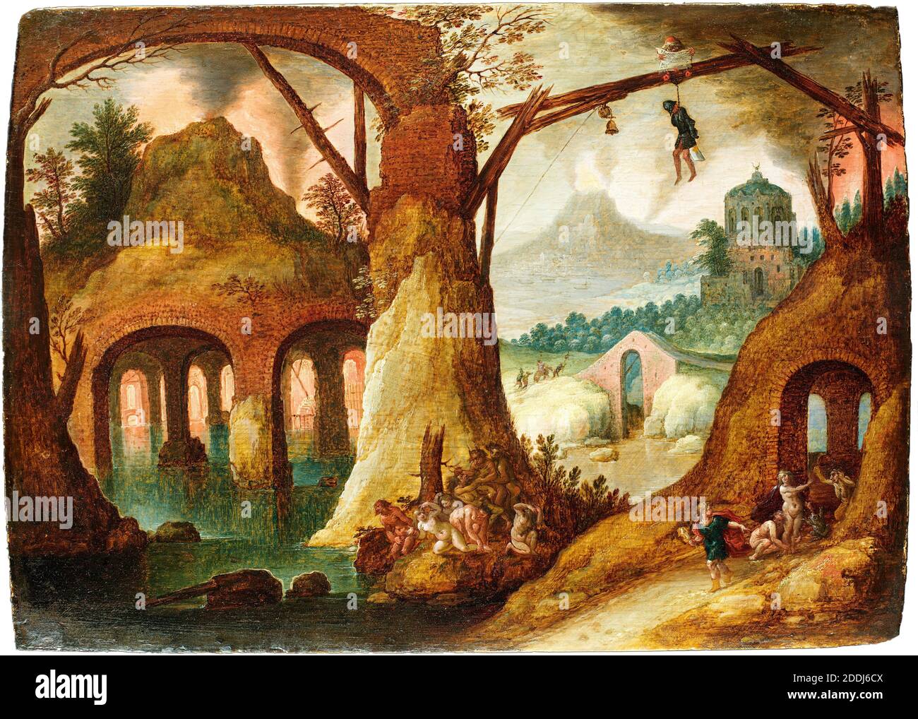 Orfeo di ritorno dall'Underworld, 1630 attribuito a Tobias Verhaecht. Precedentemente attribuito al seguace di Hieronymus Bosch., mitologia greca, dipinto ad olio Foto Stock