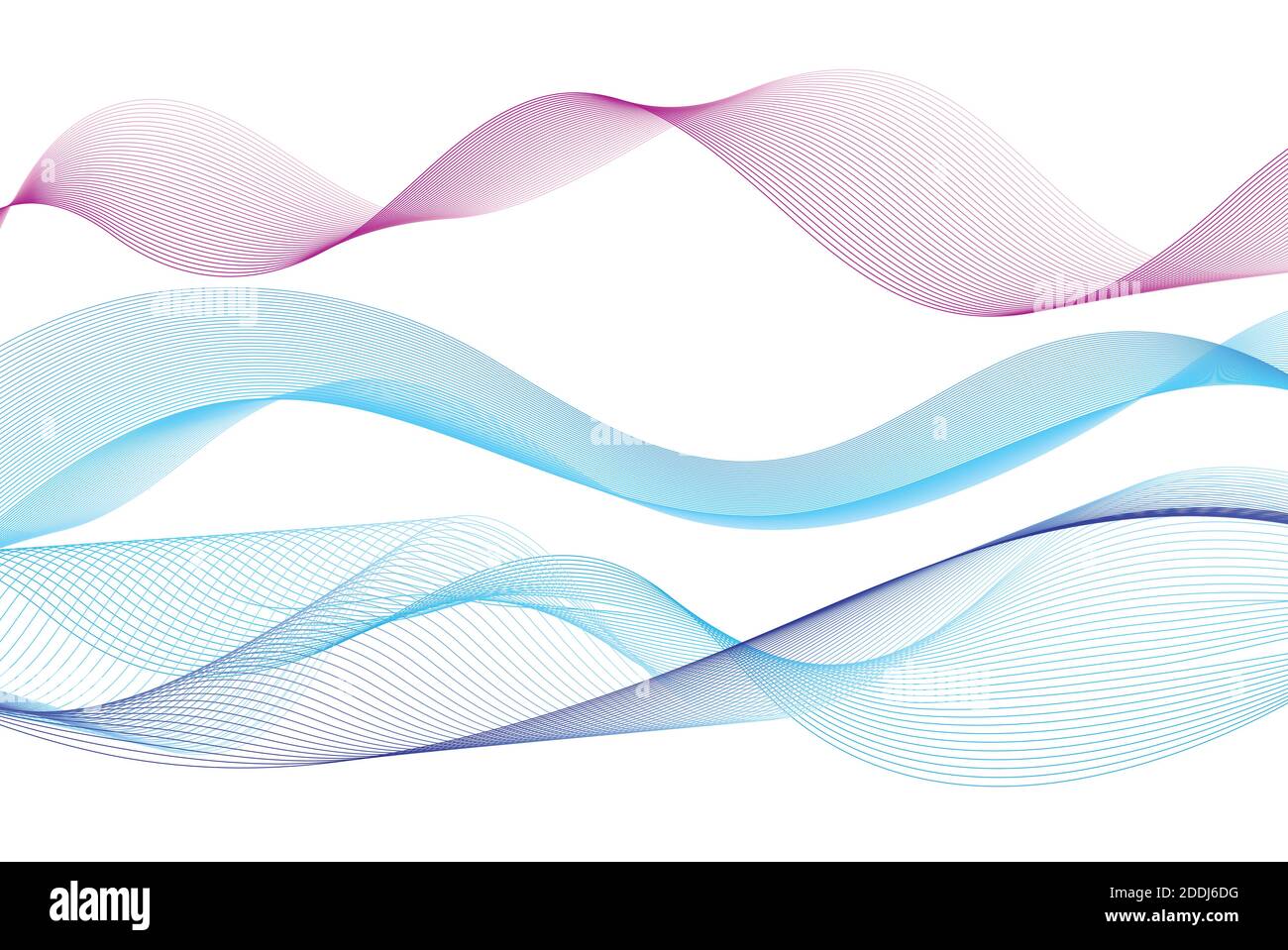 Immagine vivida delle linee d'onda blu su sfondo bianco. Esempio di progettazione di forme d'onda lineari Illustrazione Vettoriale