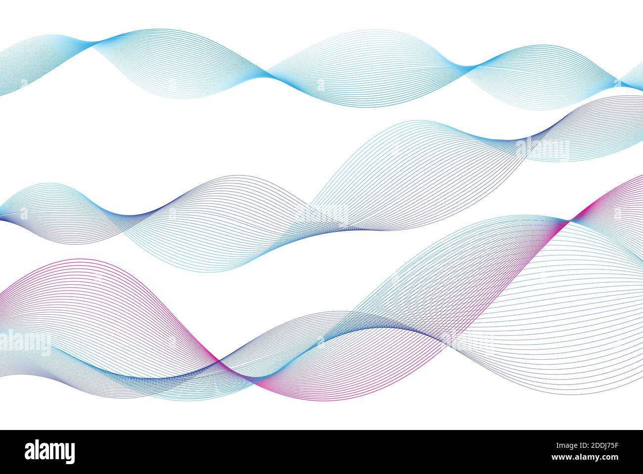 Immagine vivida delle linee d'onda blu su sfondo bianco. Esempio di progettazione di forme d'onda lineari Illustrazione Vettoriale