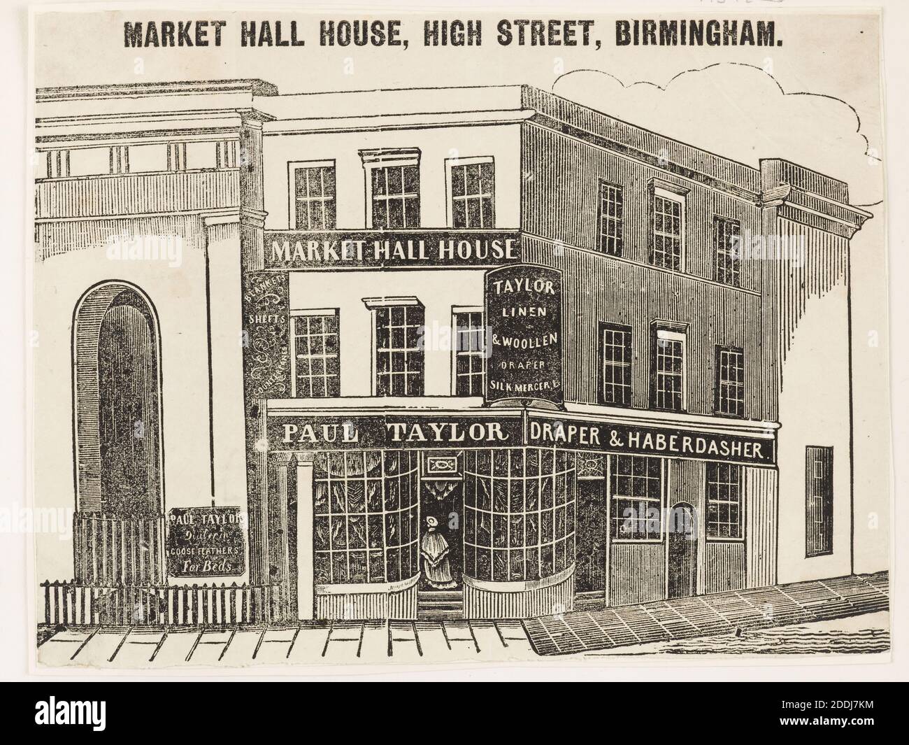 Market Hall House, High Street, Birmingham viste topografiche, Vol iv mostra negozio: Paul Taylor, Draper & Haberdaser. Taylor Linen & Wollen Draper Seta Mercer (Mercante), viste topografiche, Negozio, Stampa, incisione, storia di Birmingham Foto Stock