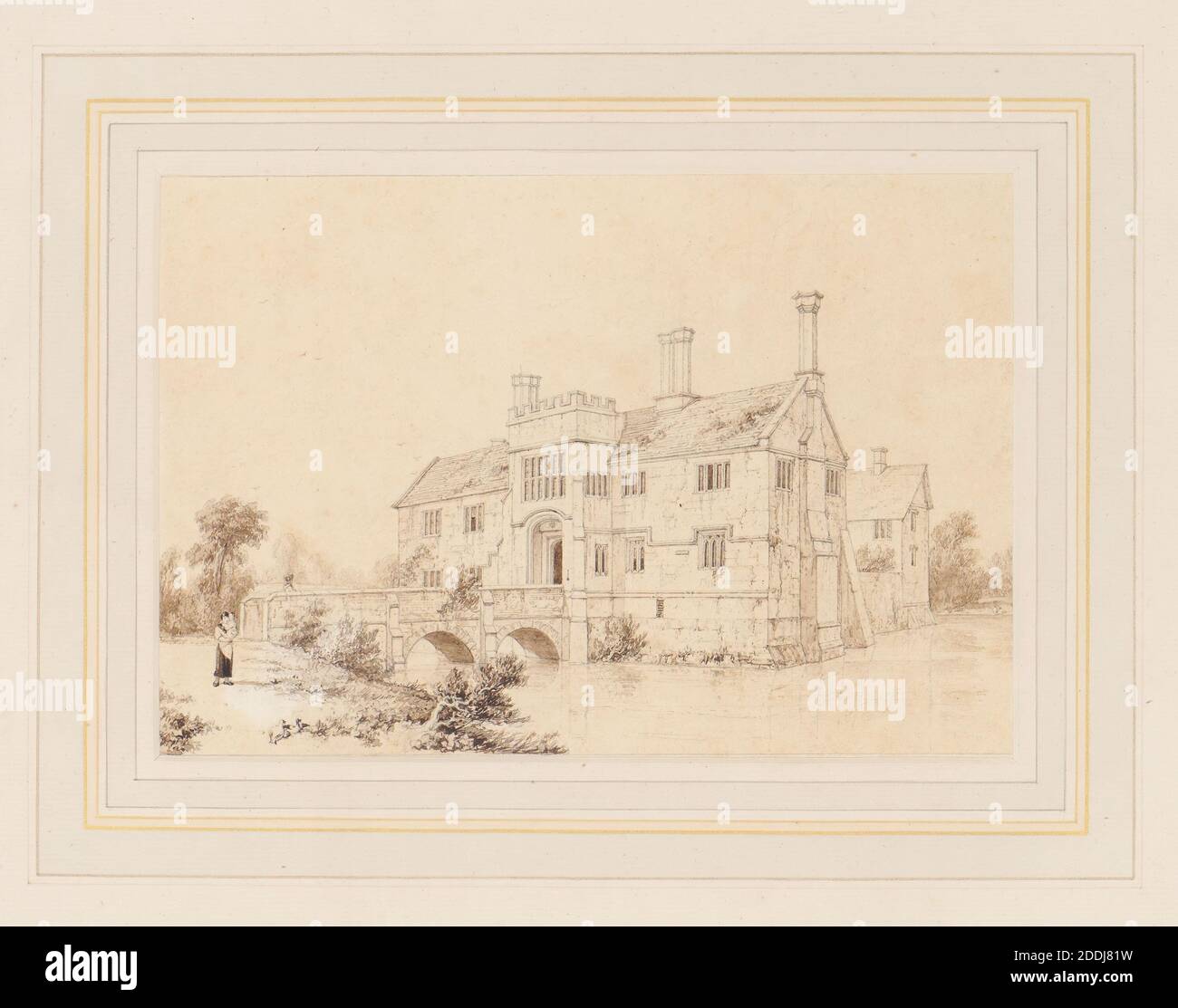 Baddesley Clinton Hall, Warwickshire, 1824-5 William Westall, 19 ° secolo, inchiostro, matita, telaio, Inghilterra, Warwickshire, opere su carta Foto Stock