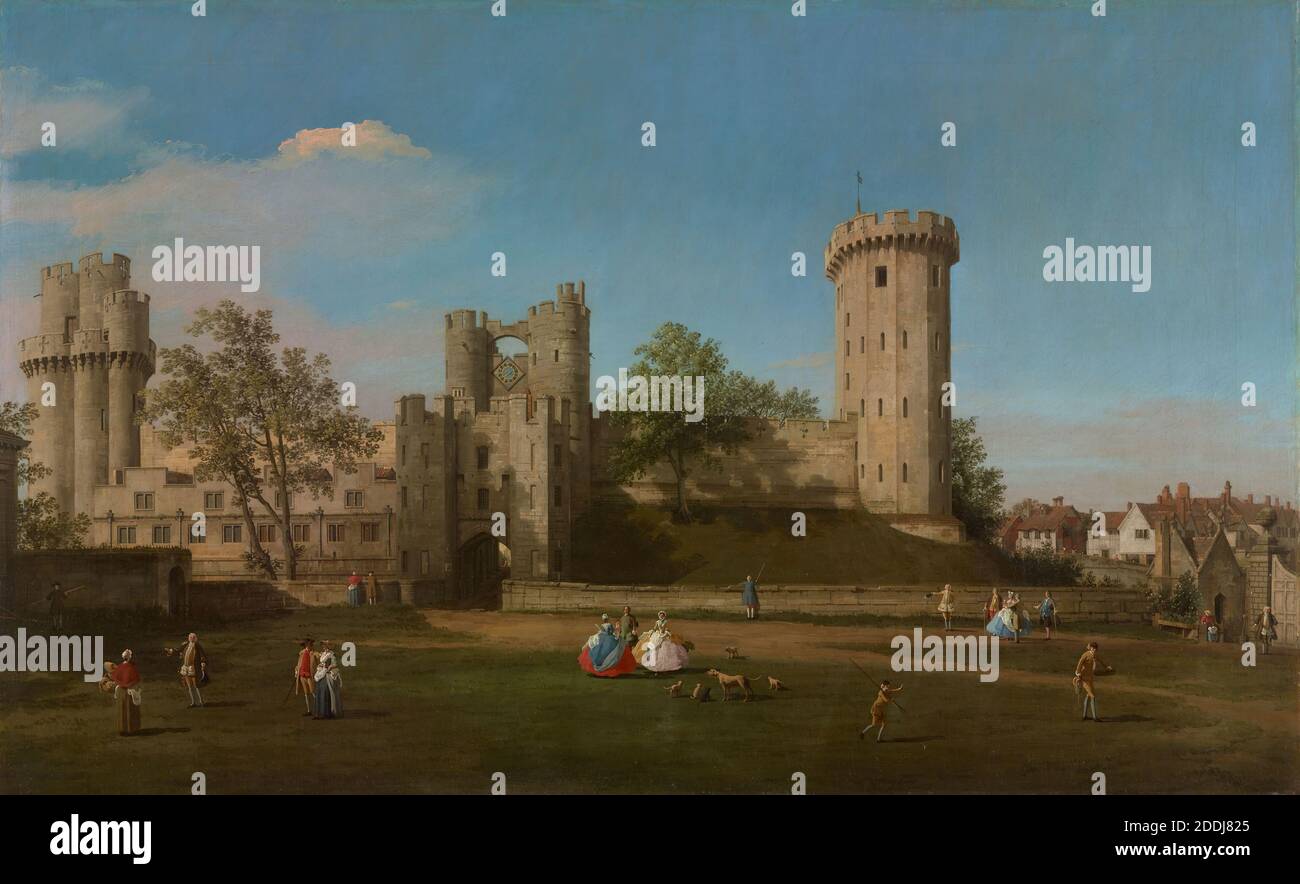 Warwick Castle, East Front from the Outer Court, 1752 Canaletto, Landscape, Oil Painting, Topographical views, Castle, Architecture, Old Master, England, Midlands Foto Stock