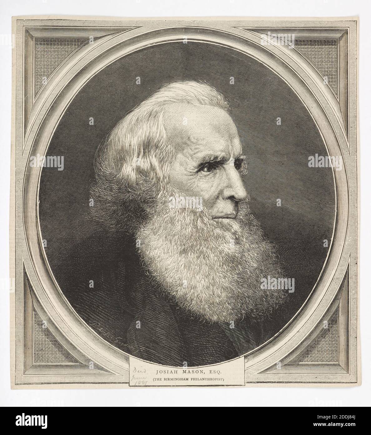 Josiah Mason, Engraving, riprodotto su giornale o rivista. Josiah Mason, indistralista, fondò anche un orfanotrofio a Erdington, Birmingham, nel XIX secolo Foto Stock