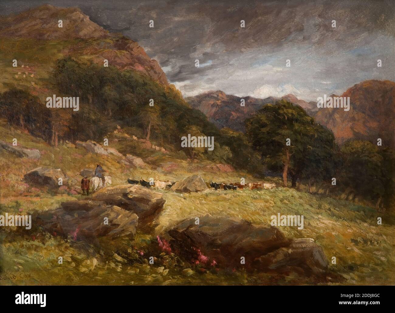 Driving Cattle, 1849 by David Cox, Landscape, English, Rural, Countryside Foto Stock