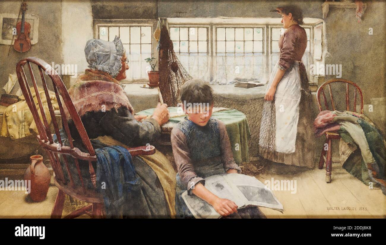 Memories, 1885 di Walter Langley, Watercolor, Genre painting, Domestic Foto Stock