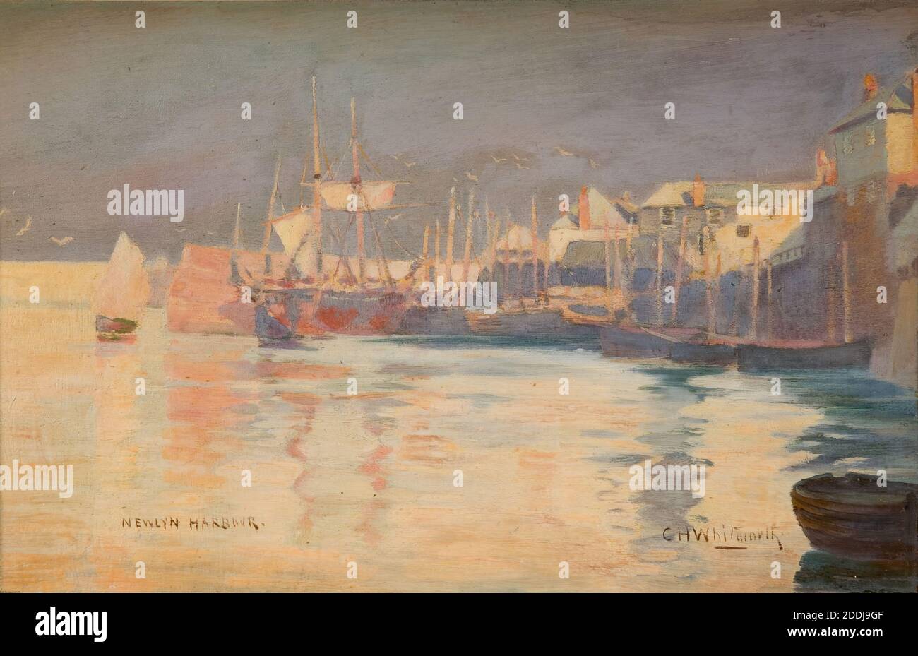 Newlyn Harbour, 1887 di Charles H Whitworth, Boat, Oil Pittura, Mare, Costa, movimento d'Arte, Impressionismo, Porto, nave, Nautico, Marittimo Foto Stock