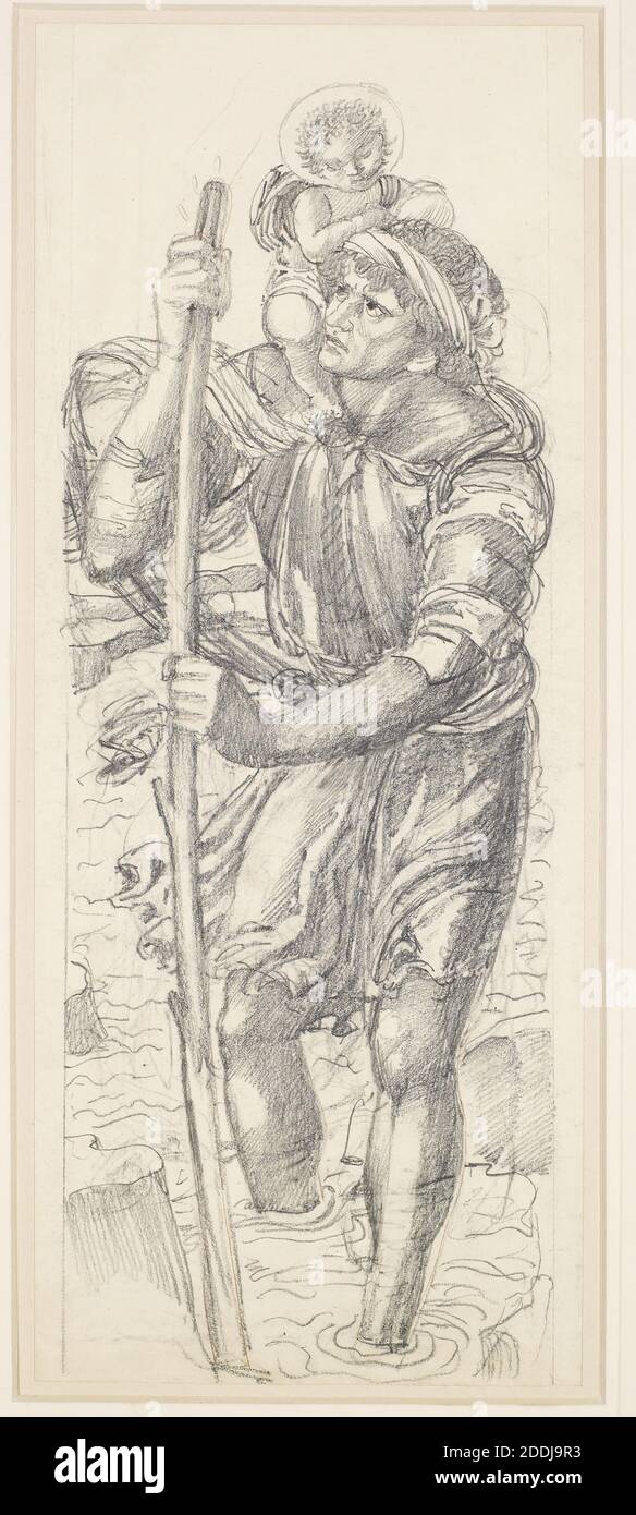 San Cristoforo e il Cristo infantile, 1867 Sir Edward Burne-Jones, movimento d'Arte, Pre-Raphaelite, Pencil, religione, Cristiano, Sketch, religione, Santa, religione, Gesù Cristo Foto Stock