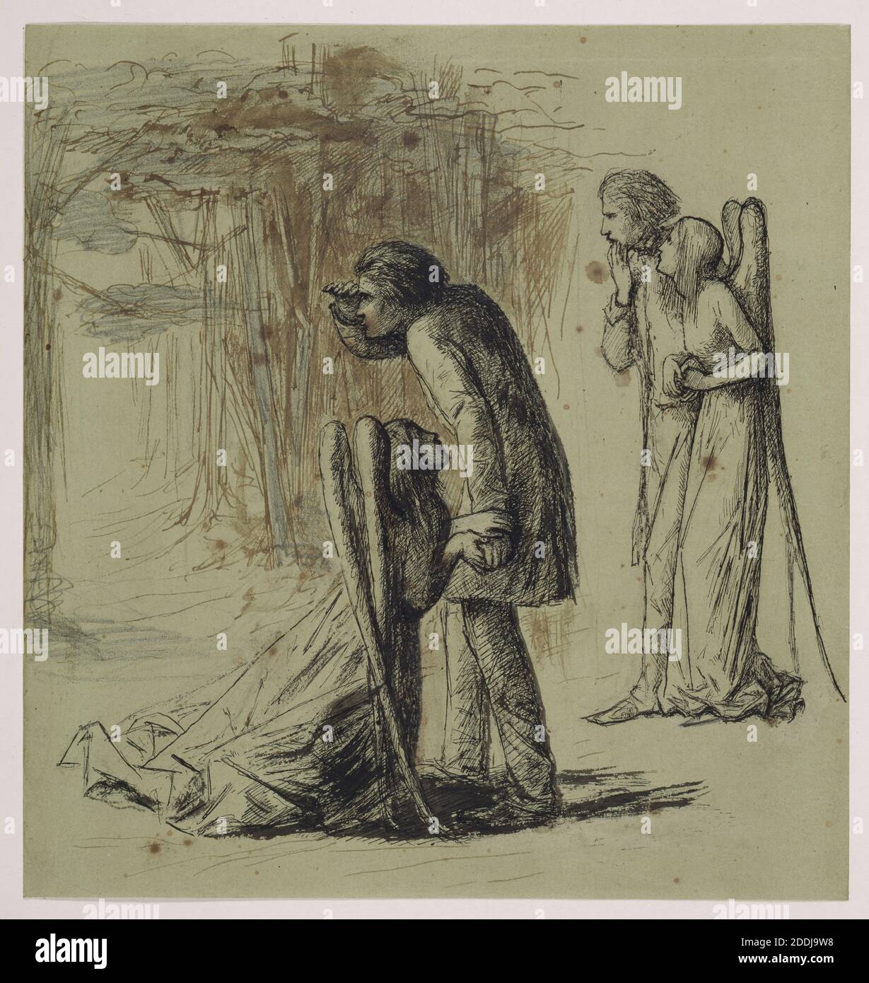 Ulalume, 1847-48 Dante Gabriel Rossetti, 'Ulalume' è una poesia scritta da Edgar Allan PoE nel 1847. 'Ulalume si concentra sulla perdita del narratore del suo amato a causa della sua morte., movimento d'Arte, Pre-Raphaelite, disegno, inchiostro, Angelo, Letteratura, Poesia, morte, Letteratura, carattere Foto Stock