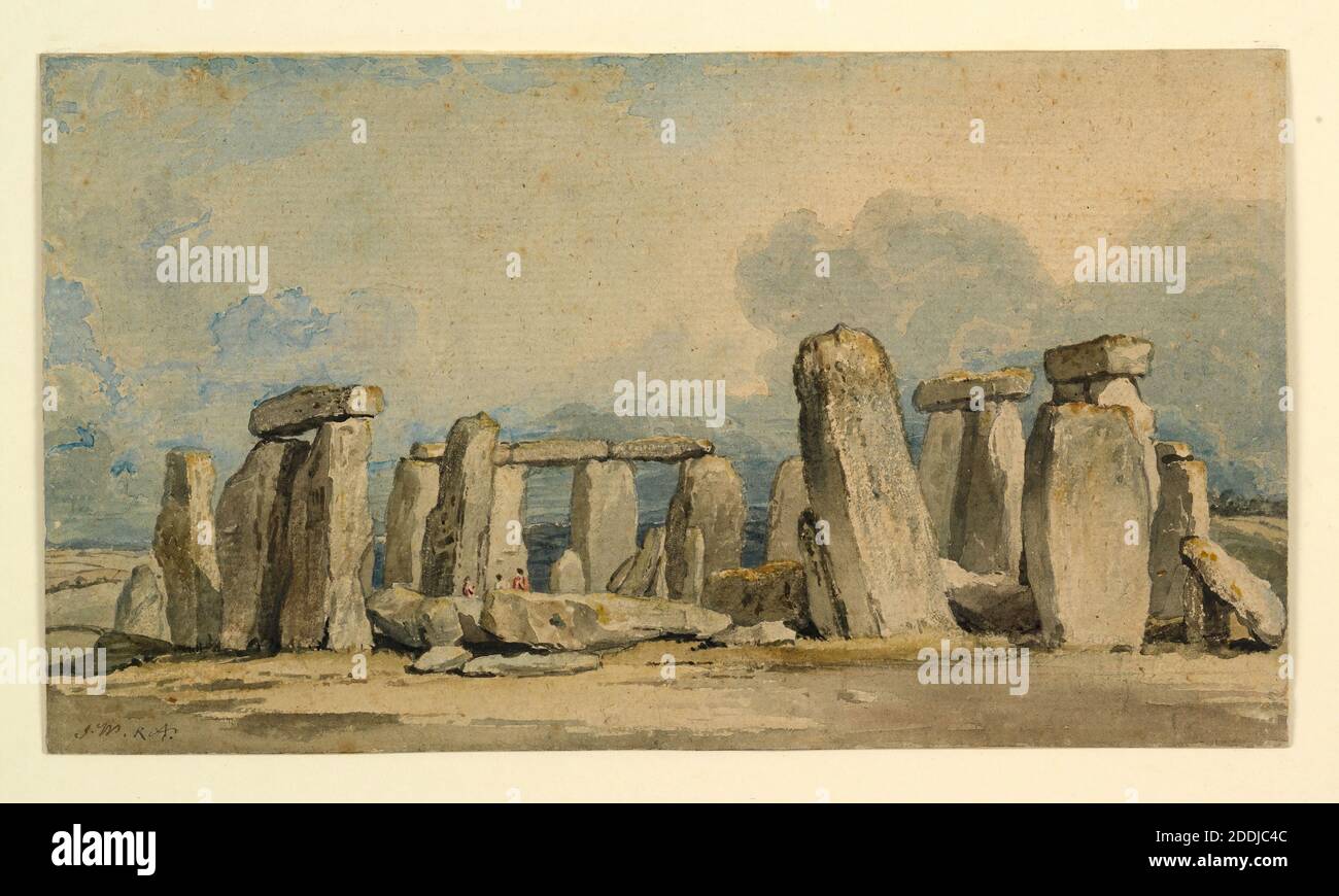 Stonehenge, 1845 James Ward, Paesaggio, Acquerello, Monumento antico, Topografico Foto Stock