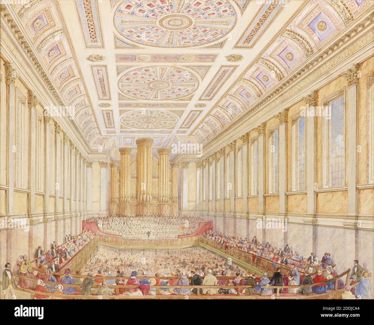 Acquerello nella cornice, interno del Municipio di Birmingham, 1855-1875 Watercolor vista dell'interno del Municipio di Birmingham durante un concerto., 19 ° secolo, viste topografiche, Interior design, storia di Birmingham, architettura, Municipio, strumento musicale, organo, Musica, Concerto Foto Stock