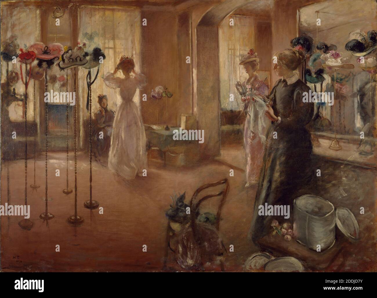 The Hat Shop, 1892 Henry Tonks, Costume, dipinto ad olio, Costume, cappello, movimento d'Arte, Impressionismo, Costume, Moda Foto Stock