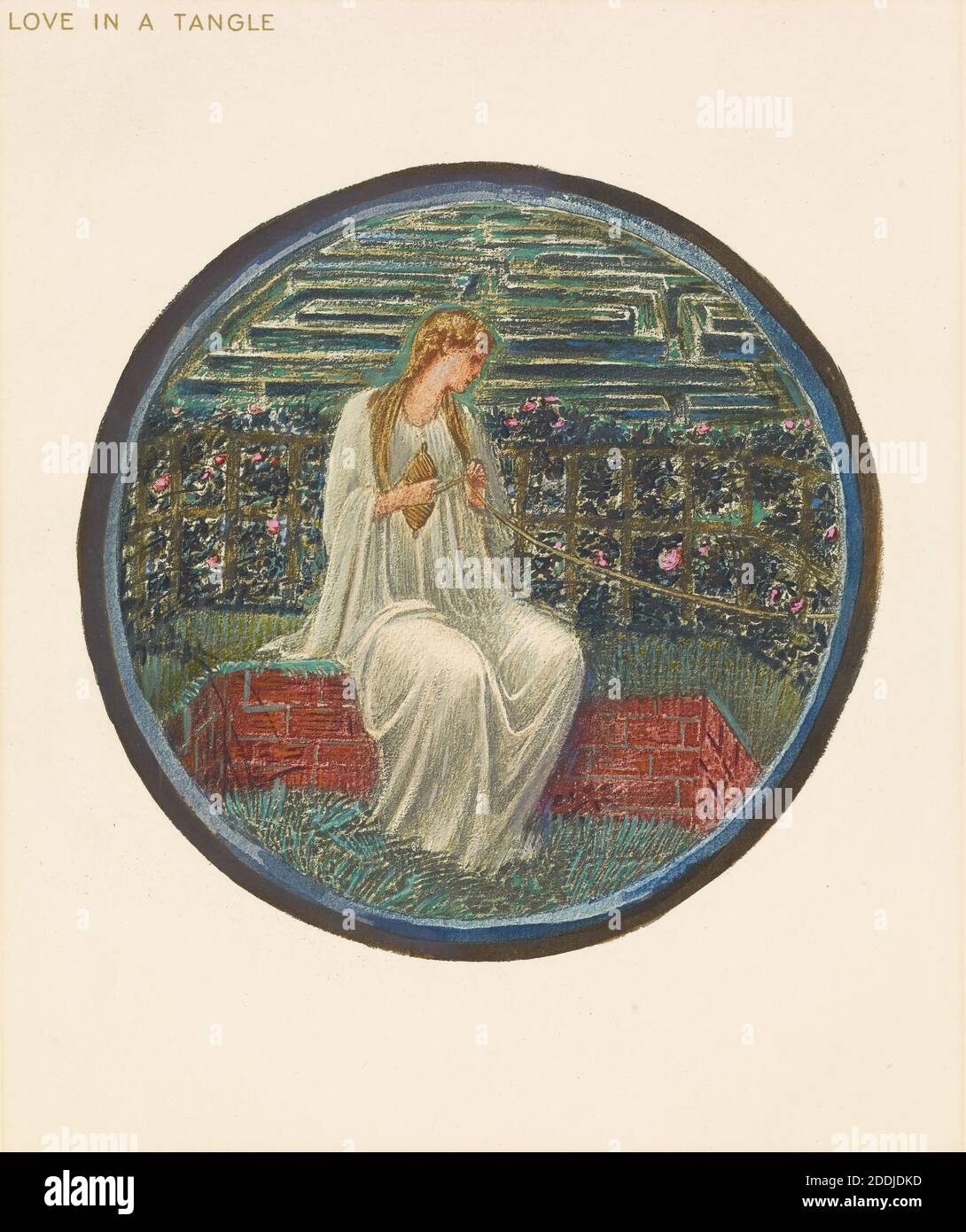 Il libro dei fiori, amore in un groviglio dal libro dei fiori, 1905 Sir Edward Burne-Jones, Libro, movimento d'arte, Pre-Raphaelite, Giardino, Fiore, Donna, Stampa, Collotype, seduto Foto Stock