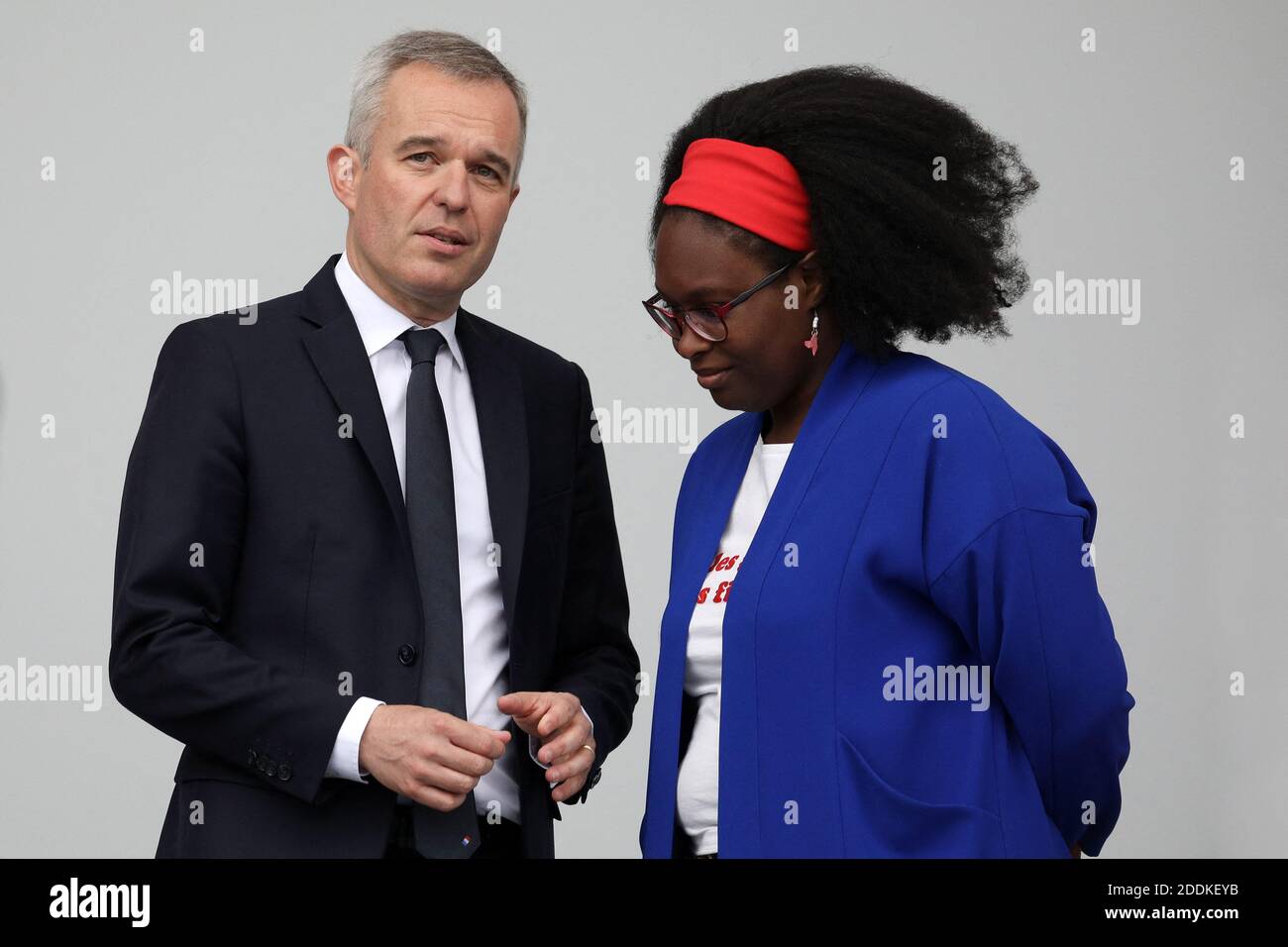 François de Rugy, ministre de la Transition Ecologique et Solidaire, Sibeth ndiaye, secrétaire d'État auprès du Premier ministre et Porte-parole du gouvernement, lors du 139ème défilé militaire du 14 juillet sur les Champs-Elysées, jour de la Fête Nationale. Parigi, le 14 juillet 2019. Foto Stephane Limouton/Pool/ABACAPRESS.COM Foto Stock