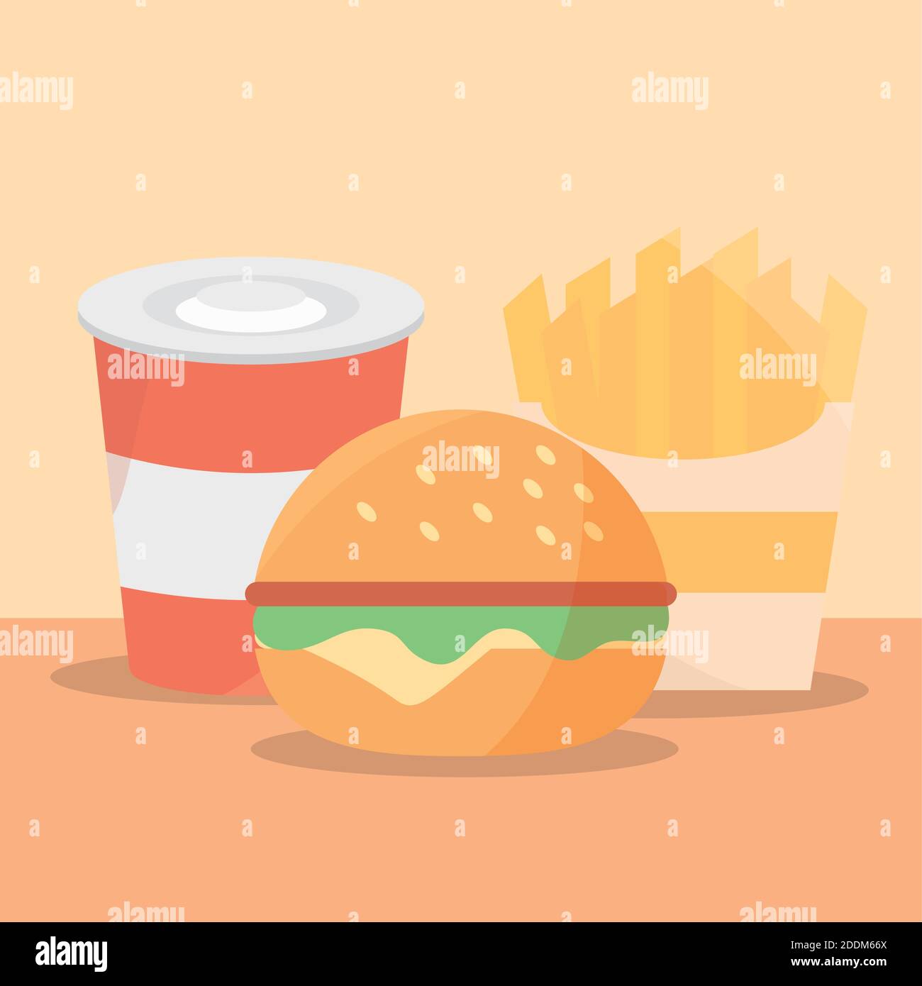 fast food hamburger francese patatine fritte e soda menu in cartoon illustrazione vettoriale piatta Illustrazione Vettoriale