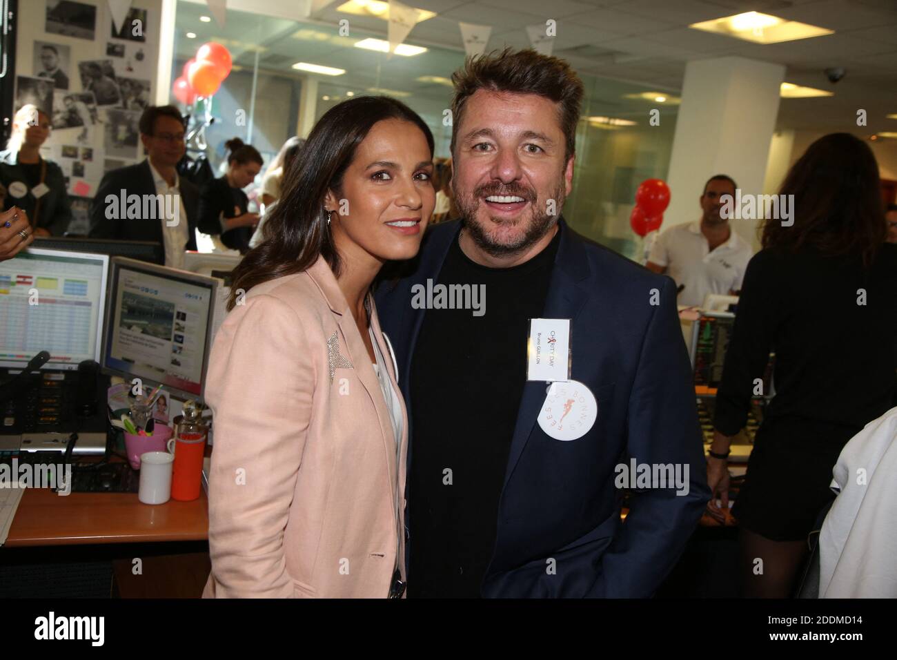 Bruno Guillon e Élisa Tovati partecipano al 15° giorno della Carità di Aurel BGC per onorare la memoria dei 658 dipendenti della BGC uccisi nel WTC il 11/2001, svoltosi nella sede centrale di Aurel BGC, rue Richelieu a Parigi, Francia, il 11 settembre 2019. Foto di Jerome Domine/ABACAPRESS.COM Foto Stock