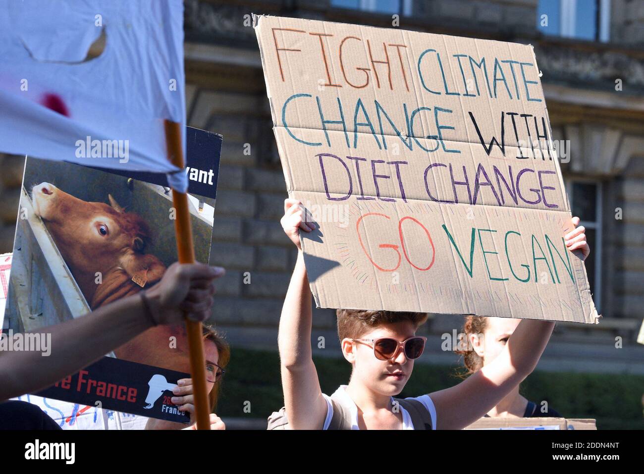 Manifesti durante il clima marcia che ha riunito quasi 5,000 persone a Strasburgo, Francia, il 21 settembre 2019. Questo incontro mira a chiedere al governo francese che vengano adottate misure concrete di fronte al cambiamento climatico. Foto di Nicolas Roses/ABACAPRESS.COM Foto Stock