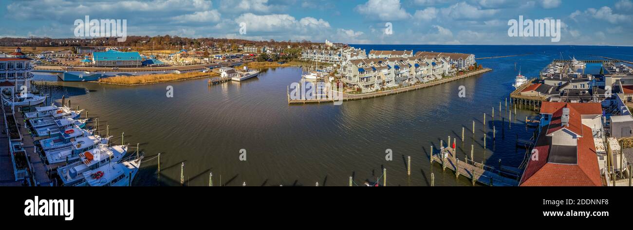 Panorama aereo di Chesapeake Beach sulla riva orientale di Maryland con barche a vela affitto vacanze mare Foto Stock