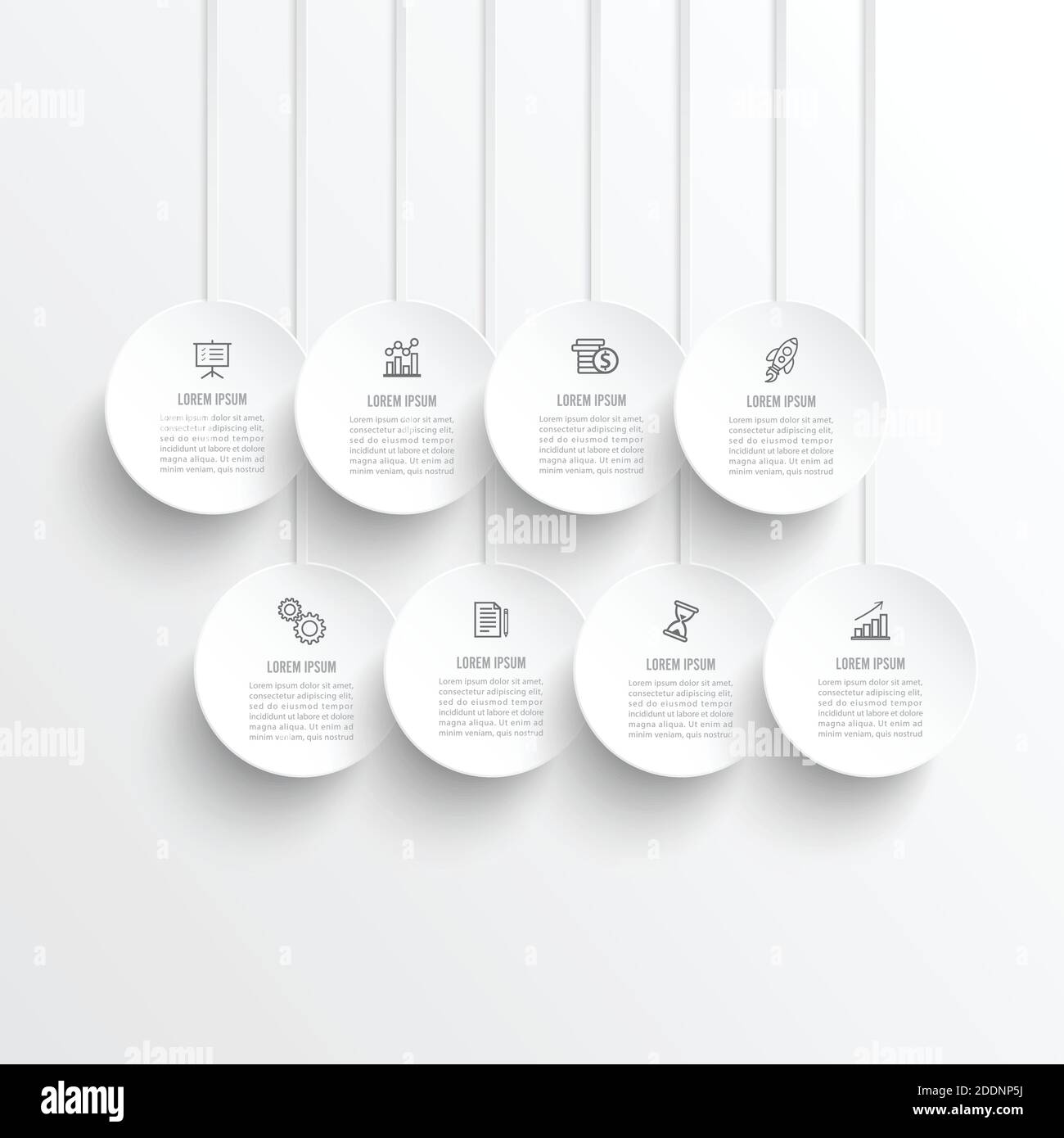 Tempistica modello tecnologia infografica numerata orizzontalmente per 8 posizioni può essere utilizzata per flusso di lavoro, banner, diagrammi, web design, area chart. Illustrazione Vettoriale